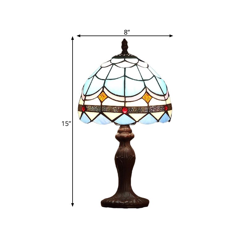 Wave-Pattern Stained Glass Table Lamp Mediterranean 1-Light Dark Brown Night Stand Light