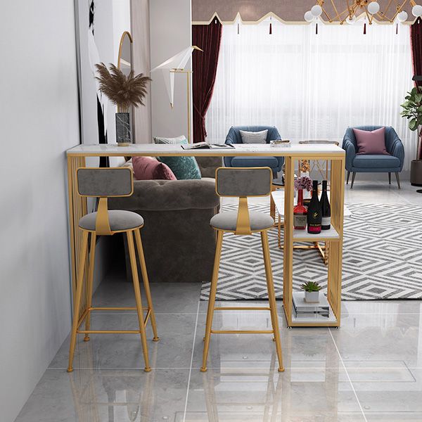 Glam 1/3 Pieces Bar Table Set Rectangle Stone Counter Table with Stools for Balcony