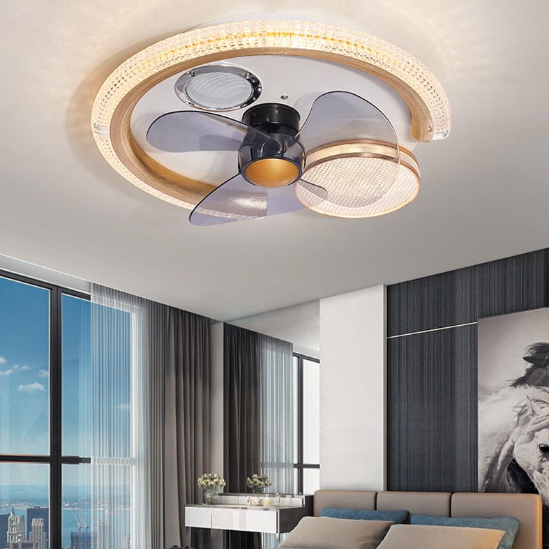 Smart Bluetooth Music Runde Lüfterlampe Minimalistische Acrylschlafzimmer halb Flush Licht in Weiß