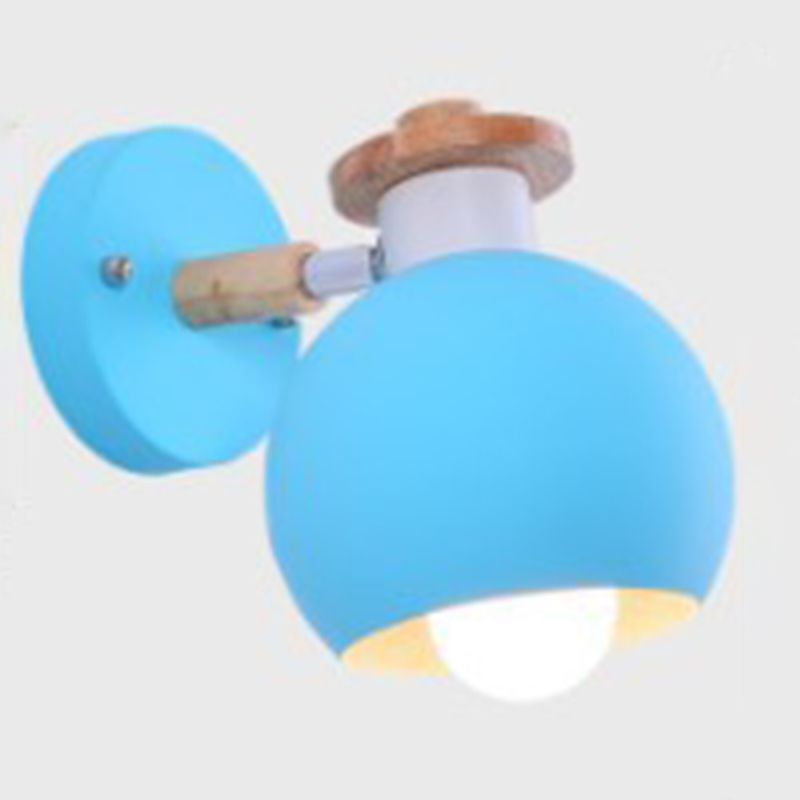 Metal Macaroon Globe Wall Lamp Single Bulb Nordic Wooden Mini Bedside Lamp with Adjustable Arm