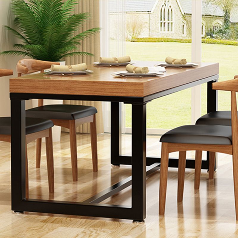 Rectangle Pine Solid Wood Table Industrial Black Base Dining Table
