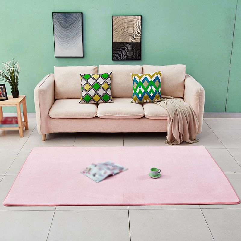 Light Pink Pure Color Rug Polyester Casual Rug Washable Area Rug for Living Room