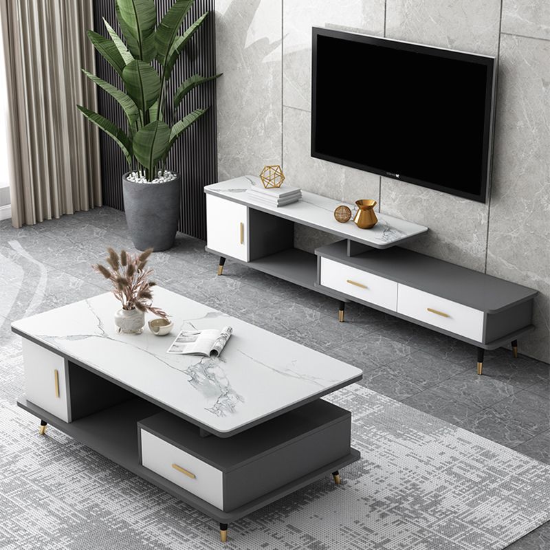 4 Legs Base Design Wood-based Material Square Grey/white Coffee Table