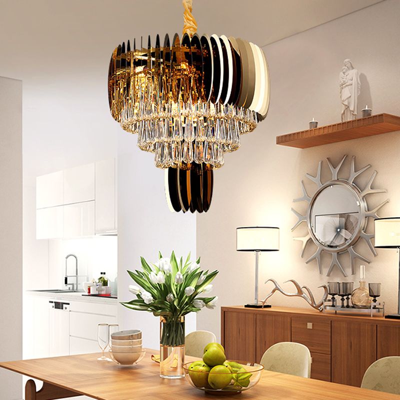 Modern Tapered Teardrop Crystal Ceiling Light 9 Heads Chandelier Light Fixture in Gold