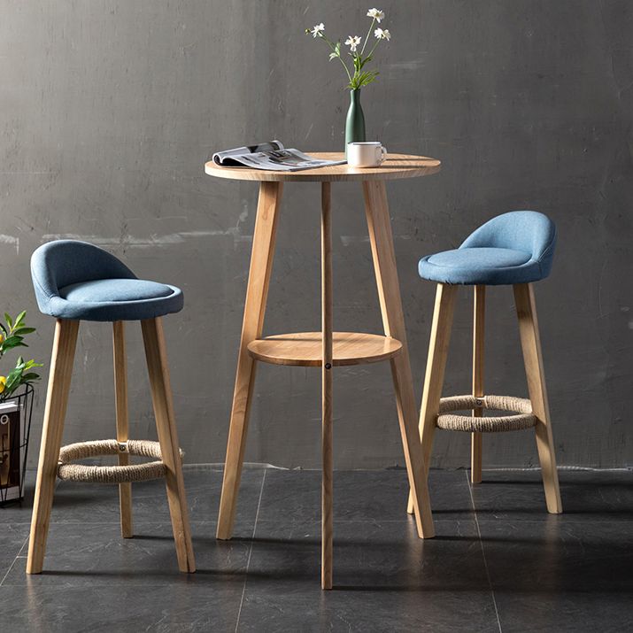 Contemporary Round Bar Dining Table Wood Bar Height Table with Shelves