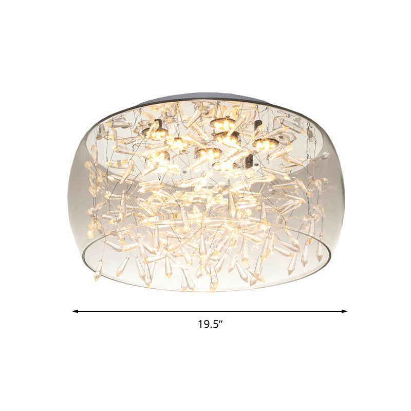Curved Drum Flush Mount Modernism Crystal Amber/White LED Ceiling Mount Light Fixture in Warm/White/3 Color Light, 16"/19.5" Wide