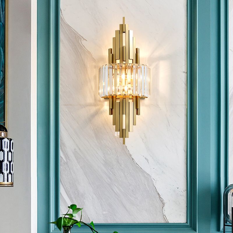 Brass Geometric Wall Sconce in Modern Creative Style Wrought Iron Wall Lamp with Crystal Shade