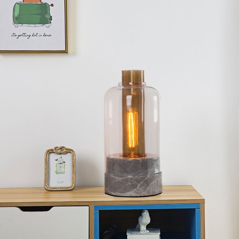 Jar Shaped Clear Glass Table Lamp Modern 1 Light Grey Night Lighting with Marble Base
