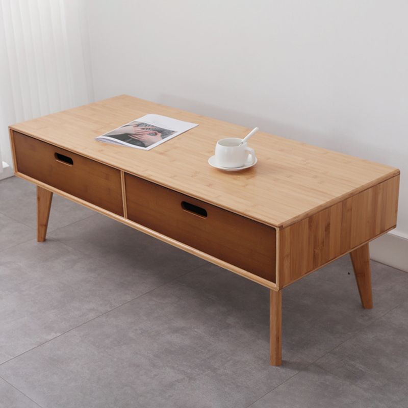 16.9" Tall Modern Wood 4-leg Base Rectangular Coffee Table with Drawers