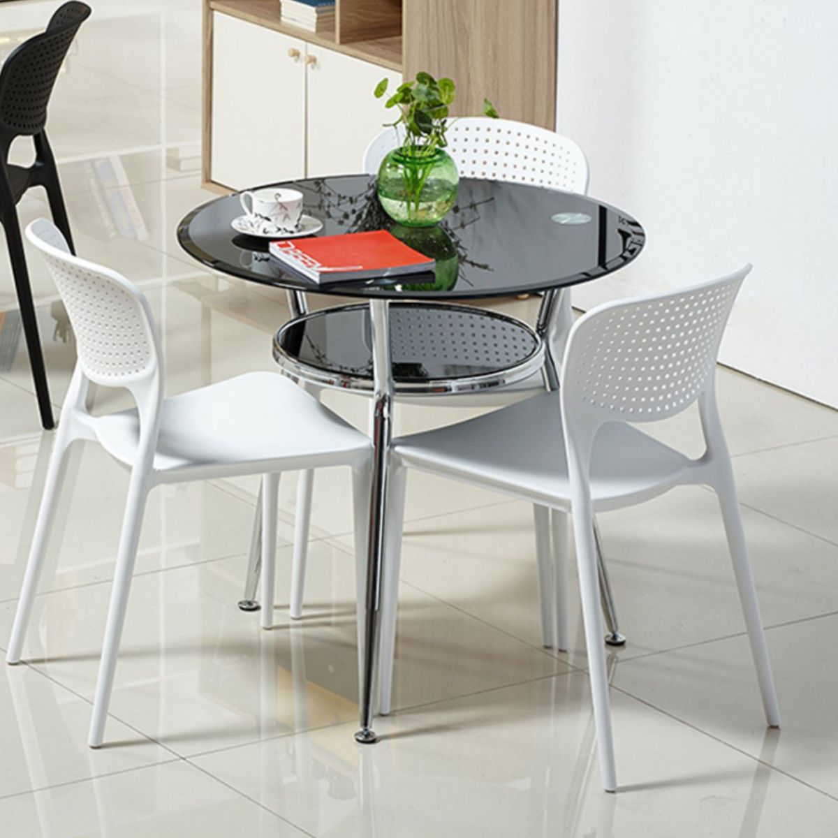 Metal Modern Round Indoor Table Glass Top Table for Kitchen and Dining Room