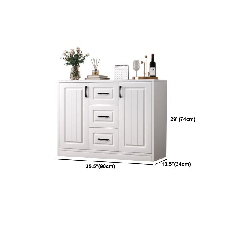 Contemporary White Wooden Accent Cabinet with Doors and Drawers