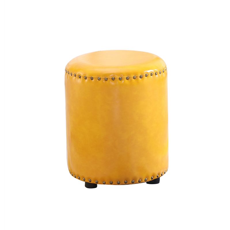 Round Contemporary Pouf Pure Color Nailhead Trim PU Leather Pouf Ottoman