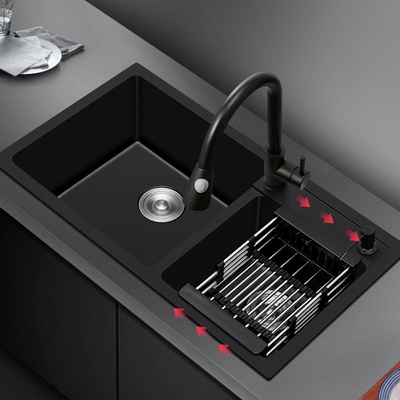 Modern Style Kitchen Sink Quartz Soundproof Kitchen Double Sink with Drain Assembly