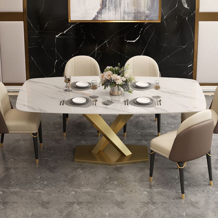 Metal Contemporary Rectangular Table Sintered Stone Table for Dining Room