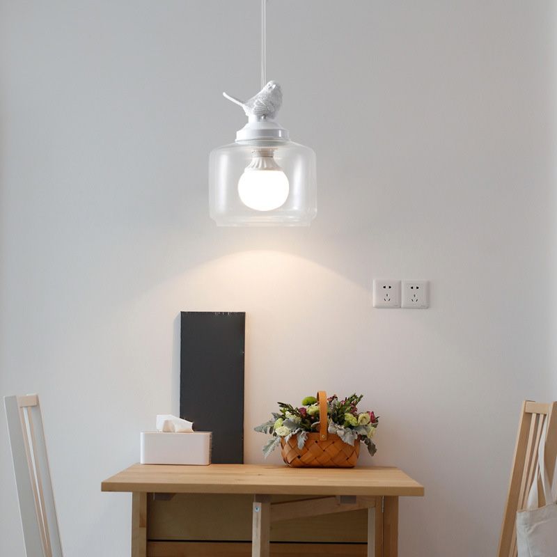 Glasförmige transparente Glashängele hängendes Licht nordische Einfachheit Schlafzimmer Beleuchtung Anhänger mit Harz Vogeldekoration