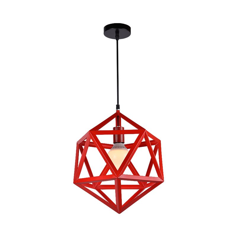 Geometric Metal Pendant Light Industrial Single Light Dining Room Hanging Lamp in Blue/White/Yellow