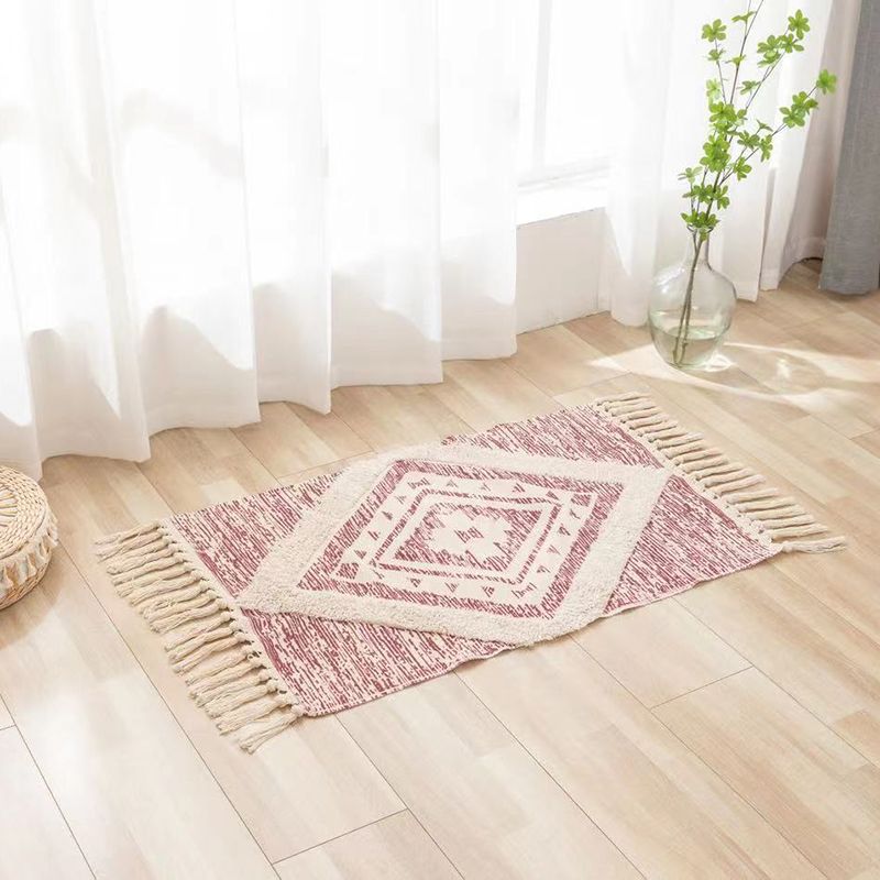 Retro Cotton Blend Area Carpet Tribal Print Indoor Rug Fringe Rug for Home Decoration