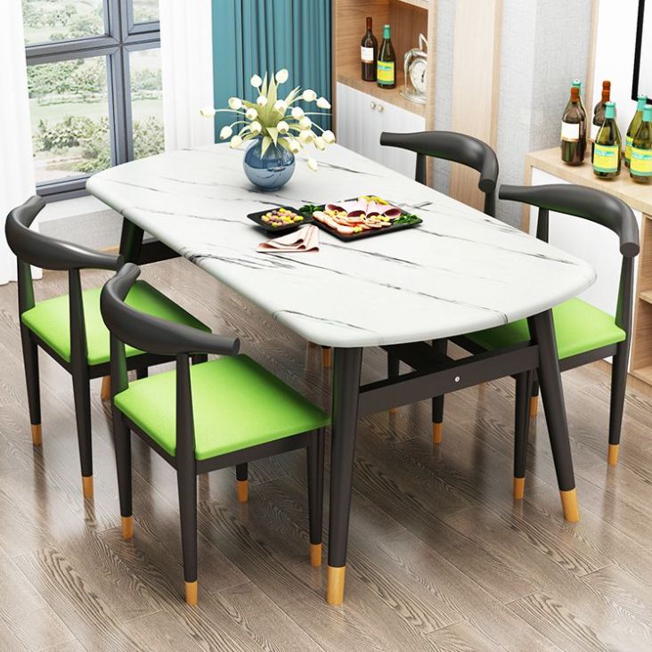 Standard Wood Top Dining Room Set with 4 Black Wood Legs Base for Dining Furniture