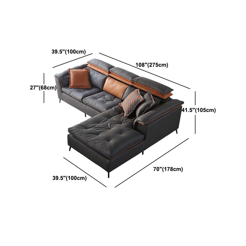 Modern Tufted Sofa & Chaise Stain Resistant Sectional .41.33 Inch in Dark Grey