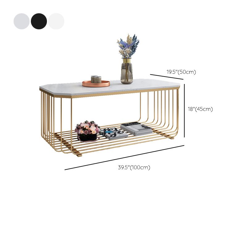 Gold Metal Frame Coffee Table Luxurious Cocktail Table with Shelf