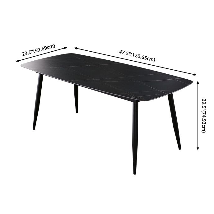 Fixed Minimalist Sintered Stone Top Kitchen Table Set with 4 Black Legs Base for Dining Room
