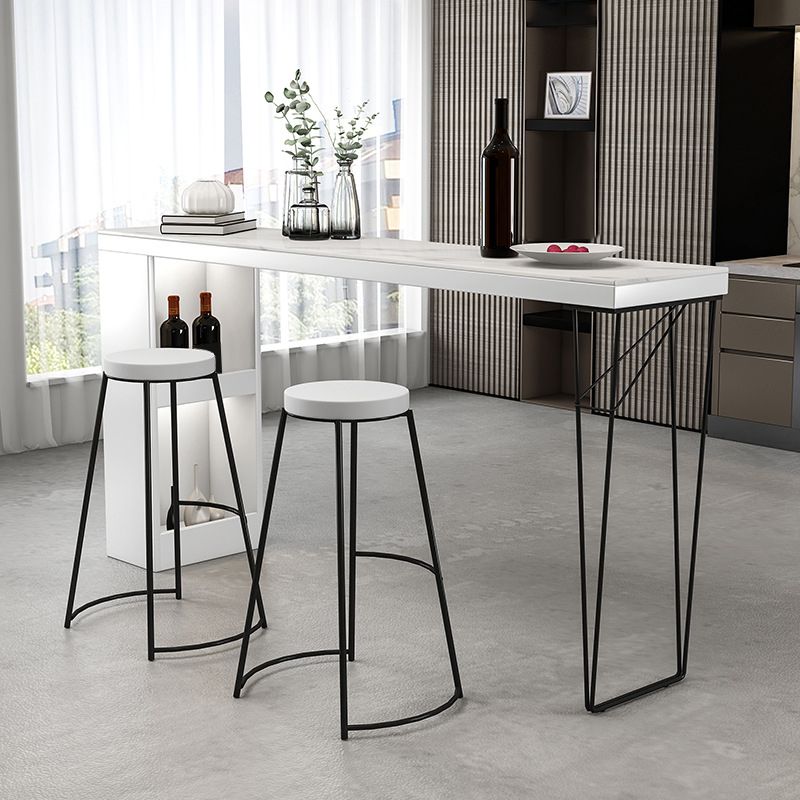 Dining Table Modern White Sintered Stone Top Bar Table with Storage Shelves