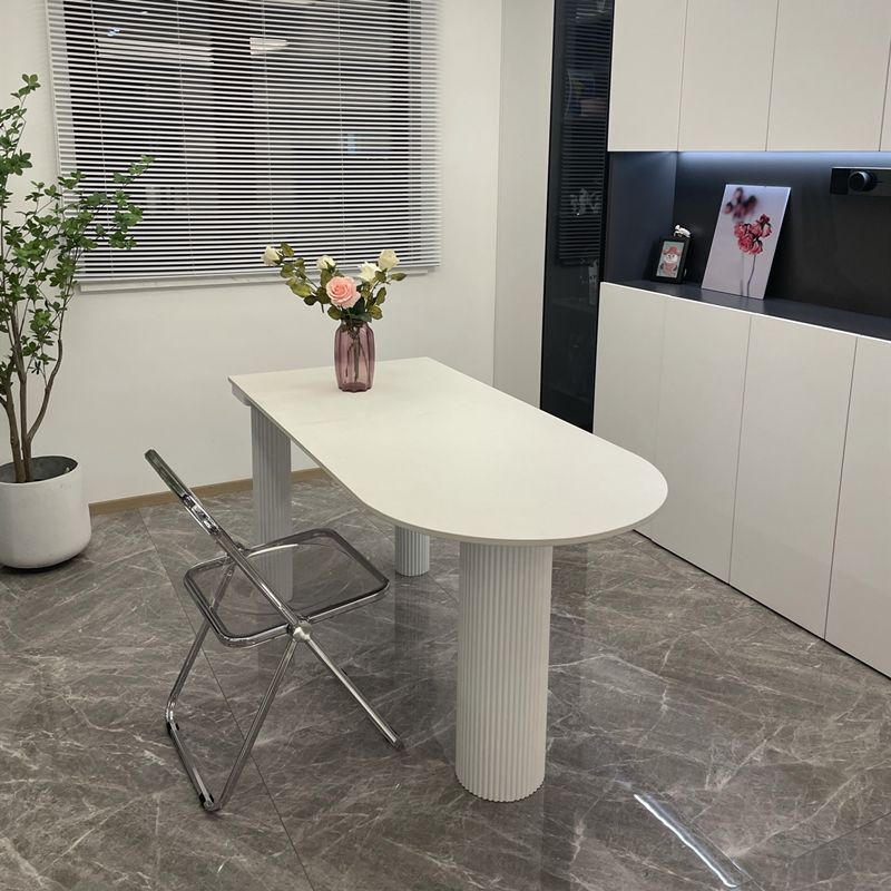 Oval Shape 3 Legs Modern Dining Table White Tone Fixed Table for Dining Room