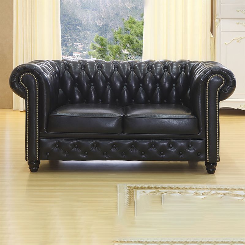Traditional Living Room Black Tufted Rolled Arm Standard Seating