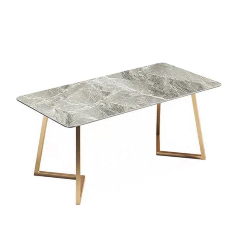 Stone Top Dining Table Industrial Rectangle Table with Sled Base