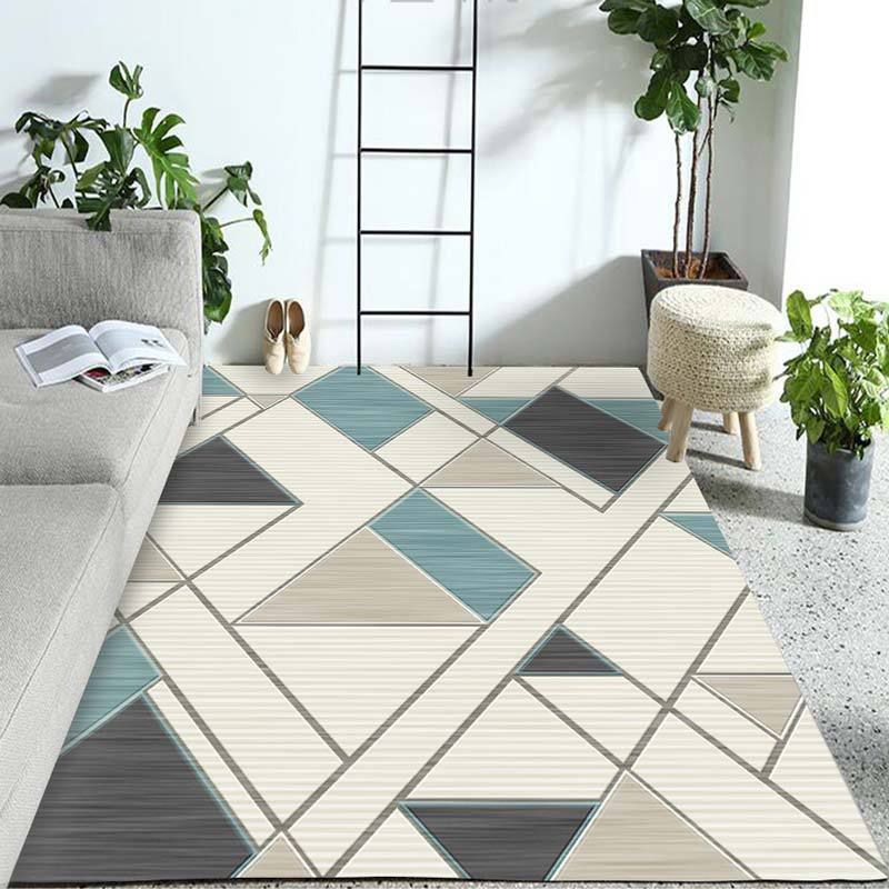 Pastel Colorblock Geometric Rug Multi-Color Nordic Carpet Polypropylene Pet Friendly Anti-Slip Backing Stain Resistant Rug for Room
