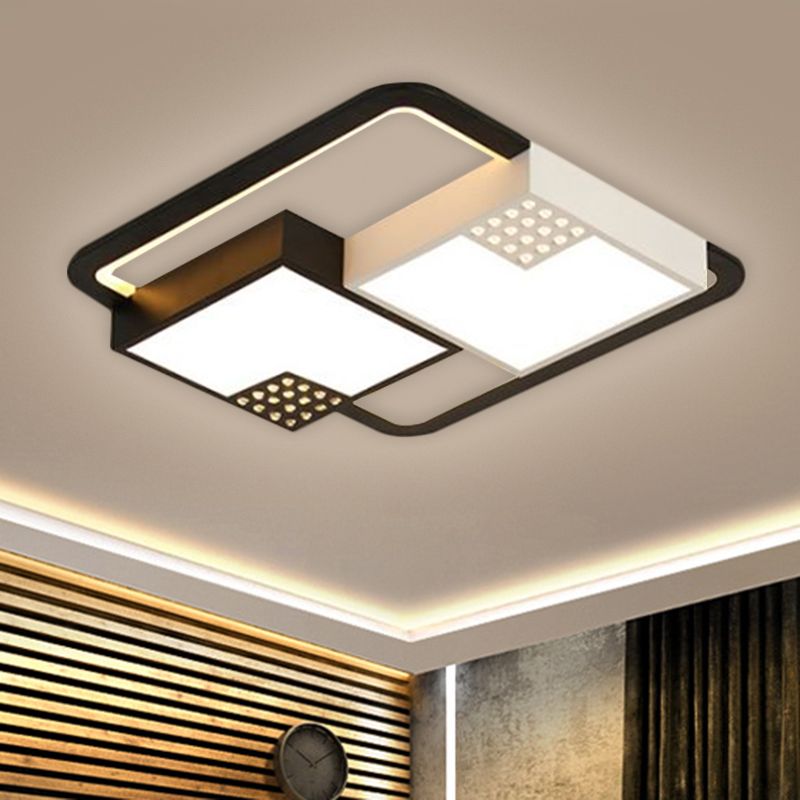Small Cube Flush Mount Fixture Minimalism Acrylic LED Black Ceiling Lighting in Warm/White Light, 18"/23.5" W