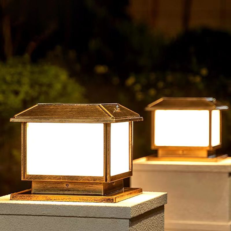 Contemporary Pillar Light Geometric LED Solar Lighting Fixture for Garden