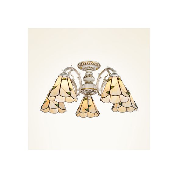 Luz de semi flush cónica Vintage Glass 3/5 cabezas Flush Techo Luz en latón blanco/antiguo para Foyer