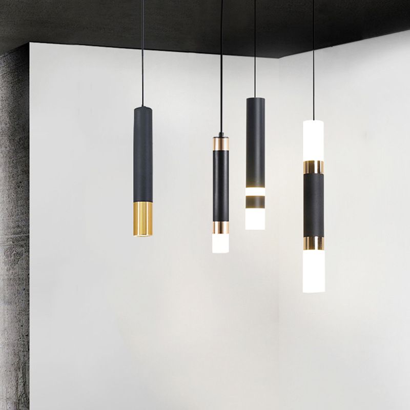 Nordischer zylindrischer Anhänger Beleuchtung Metall Küchenbar LED Downlight in Schwarz