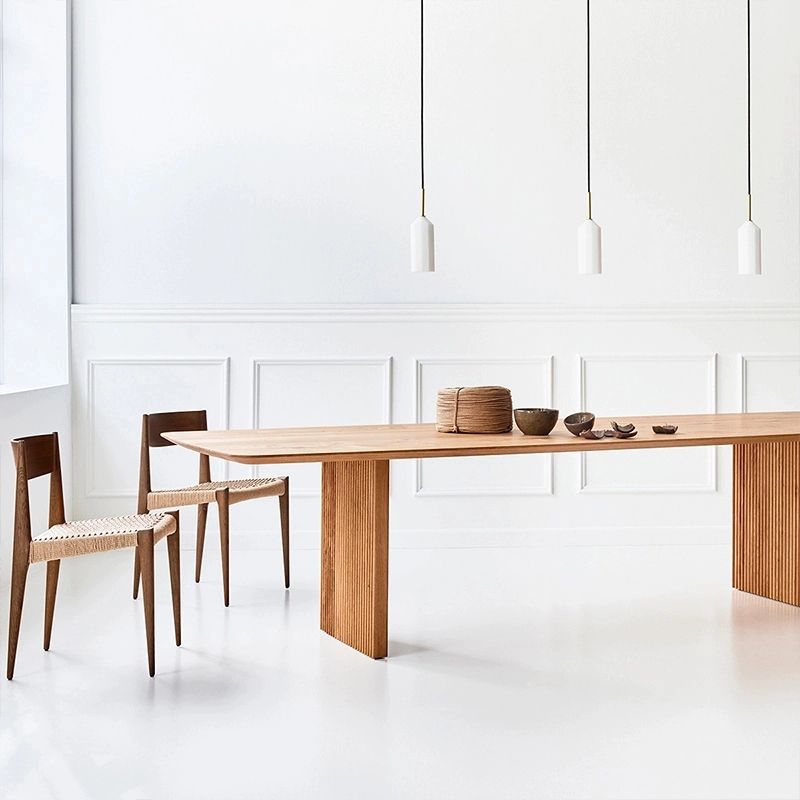 Matte Finish Dining Table with Double Pedestal Pine Wood Dinette Table for Kitchen