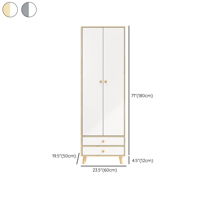 White Engineered Wood Armoire for Bedroom Modern Cabinet with Legs