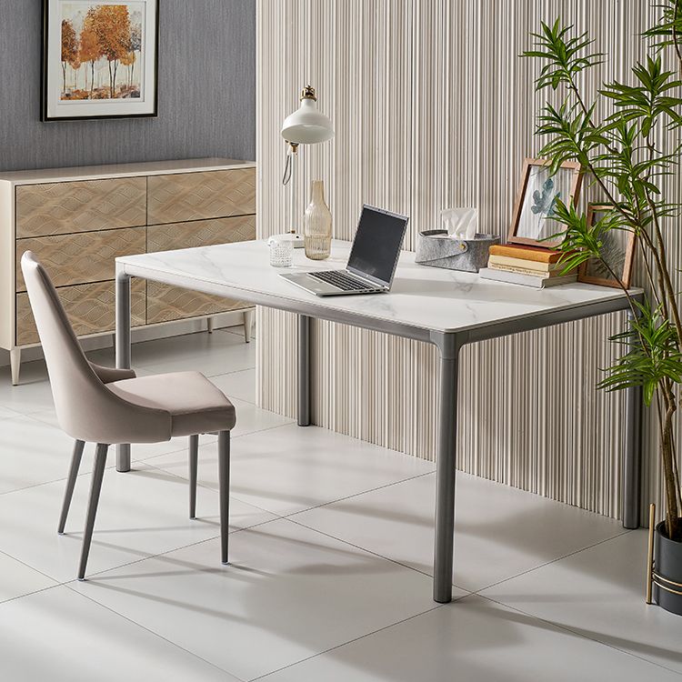 White Stone Top Dining Table Stainless Steel 4 Legs Dining Table
