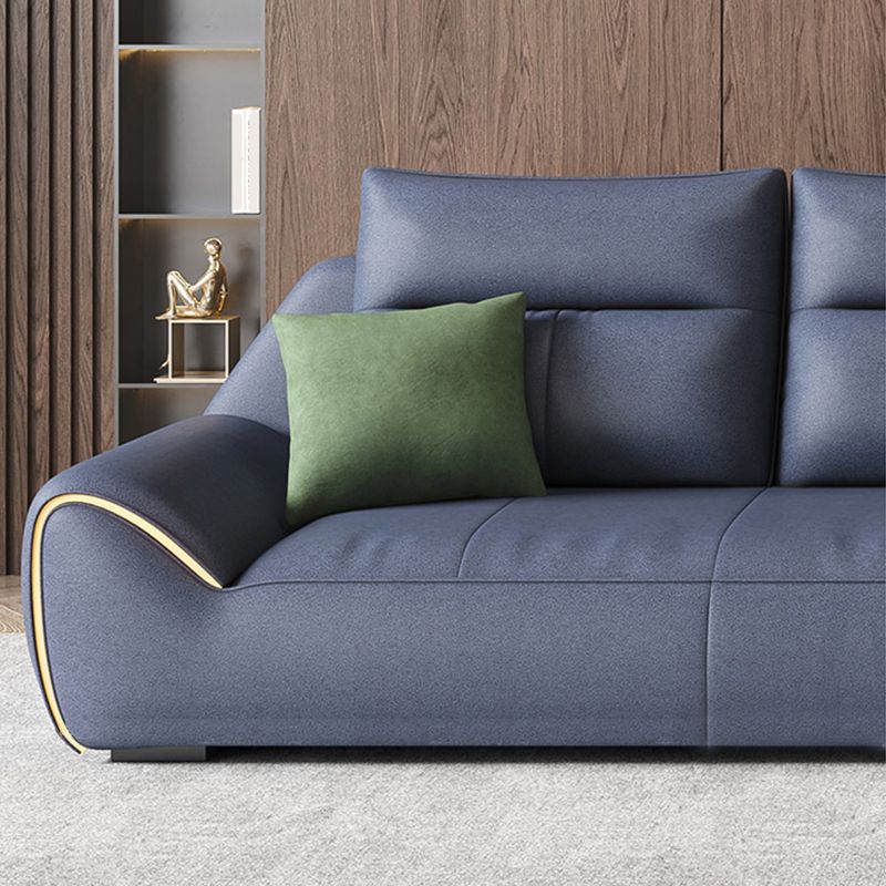 Square Arm Blue Removable Cushions Contemporary Faux Leather Sofa & Chaise