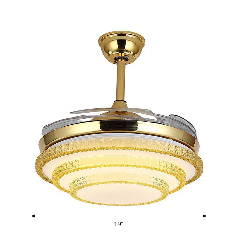 3-stufige tolle Raum Deckenlüfter Lampe handgeschnittene KristalllED zeitgenössische Halbblüte in Gold mit 4 Klingen, 19 "