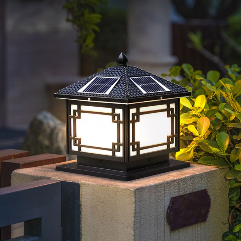 Rectangle Shape Metal Outdoor Light Modern 1 Light Solar Pillar Lights