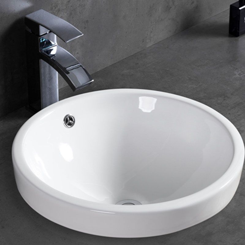 Contemporary Bathroom Sink with Overflow Porcelain Round Vessel Bathroom Sink Only