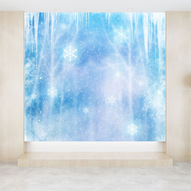 Modern Snow Crystals Mural Wallpaper Non-Woven Waterproof Blue Wall Art for Boys Room