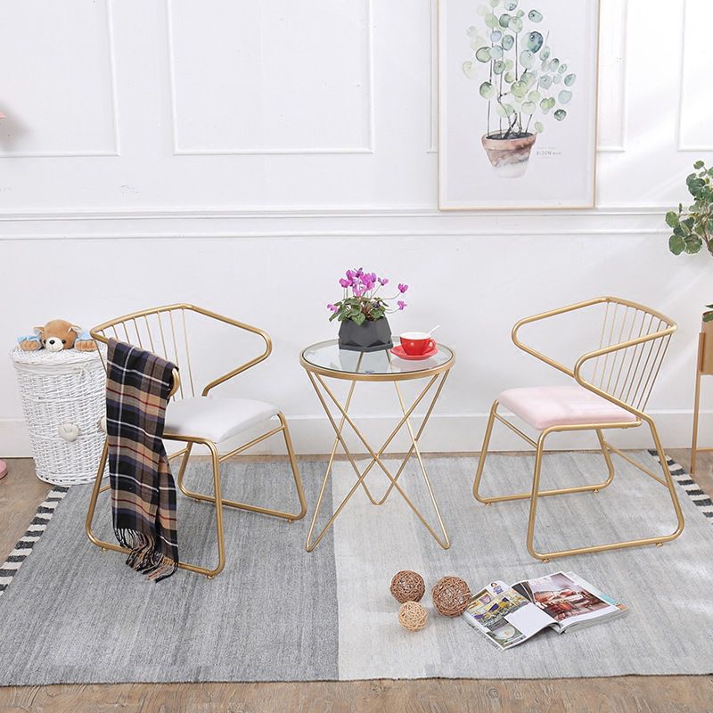 Traditional Metal Kitchen Dining Chair Upholstered Arm Chair with Gold Legs