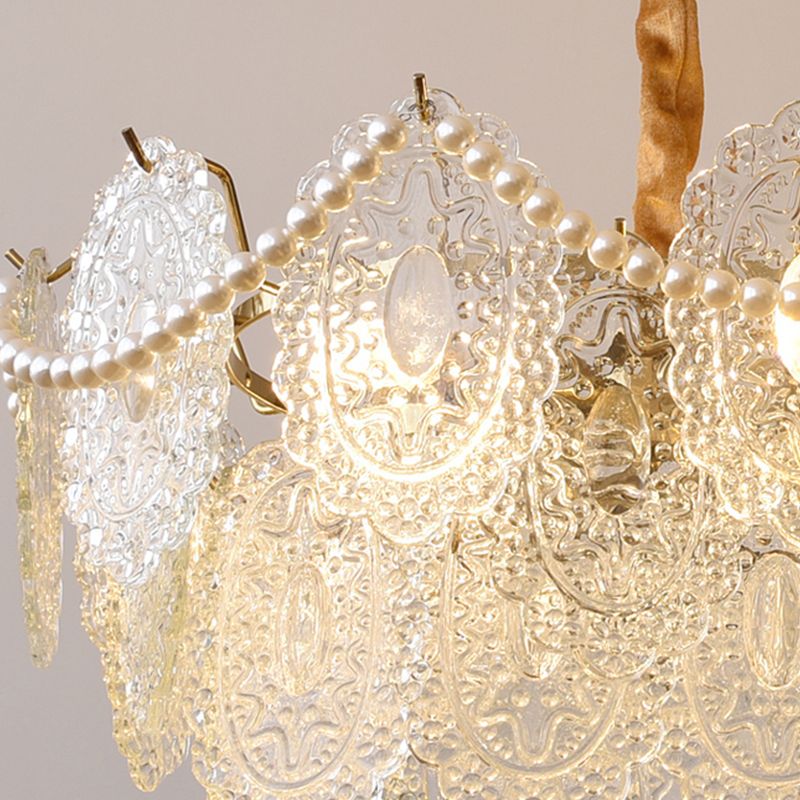 Modern Style Oval Shape Island Lights Glass 8 Light Island Lighting in Gold