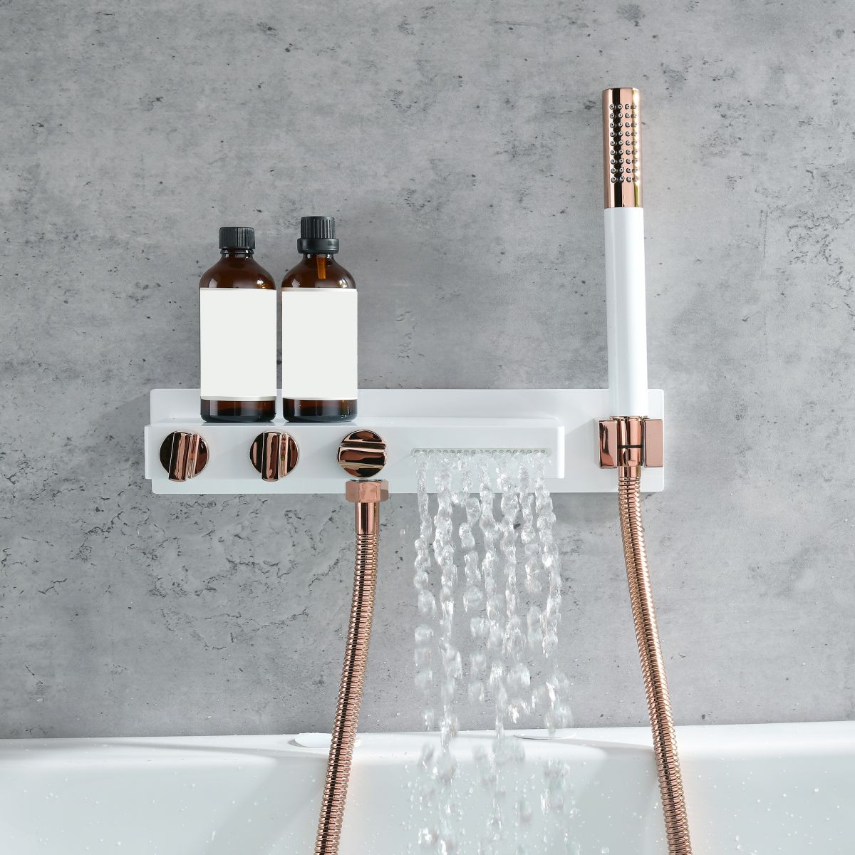 Wall Mount Tub Filler Modern Brass Triple Knob Handle Waterfall Tub Filler with Handshower