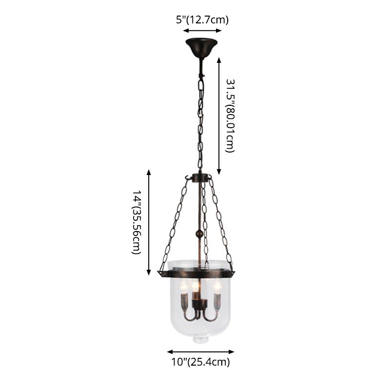 Transparent Glass 3-Light Pendant Lamp with 31.5" Adjustable Chain Industrial Hanging Light Fixture for Dining Room