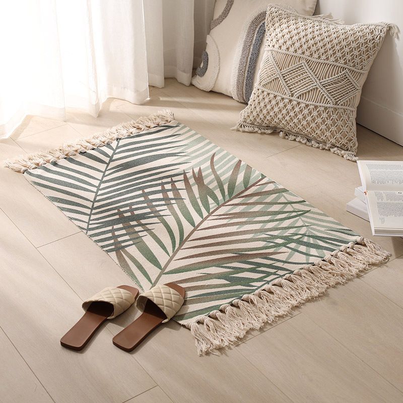 Vintage Tribal Pattern Rug Cotton Fringe Carpet Pet Friendly Area Rug for Living Room