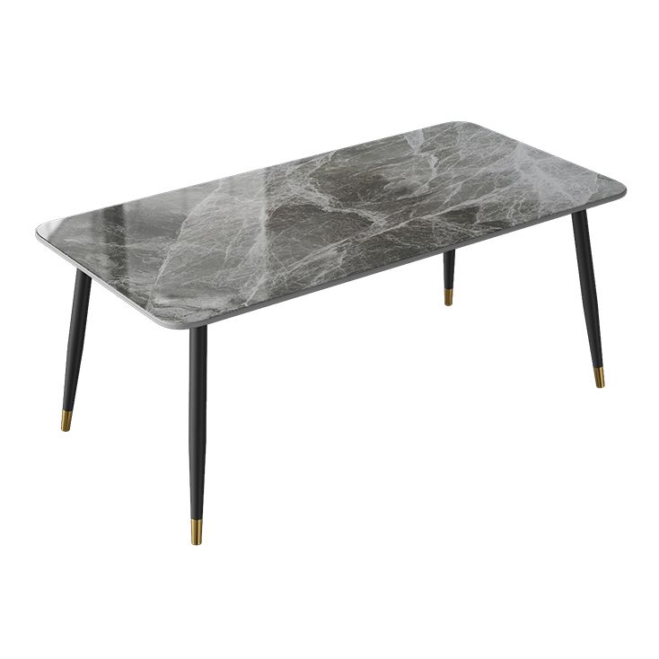 Contemporary Rectangle Stone Table for Restaurant Black Metal Pedestal Dining Table
