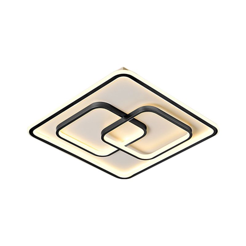 Black/Gold Square Flush Mount Lamp Modernist LED Metallic Ceiling Fixture in Warm/White Light, 16.5"/20.5" W