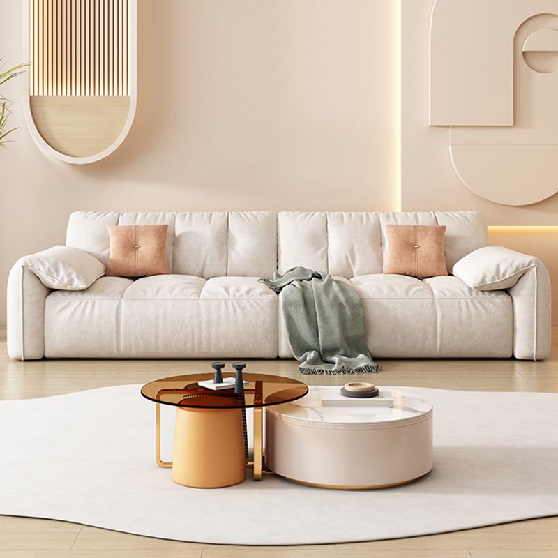 Off-White Fabric Sofa Pillow Top Arm Reclining Loveseat for Bonus Room